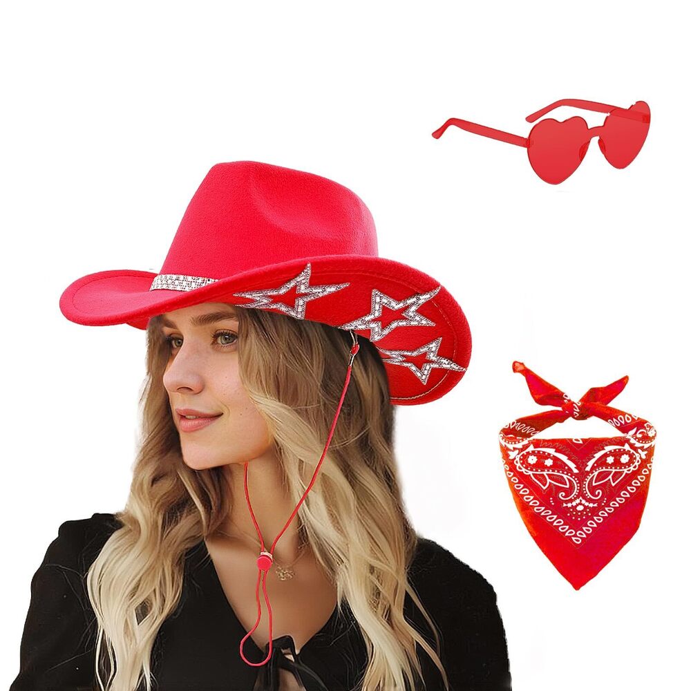 4242 Cowgirl Hat And Bandana Heart Sunglasses Glitter Rhinestone Star